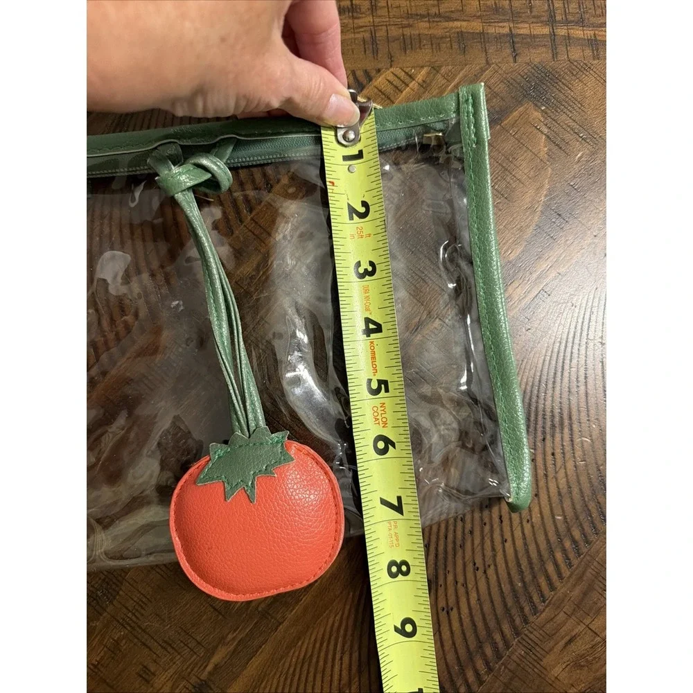 Luxe + willow Clear Green Trim makeup bag With Red Tomato Charm Zipper